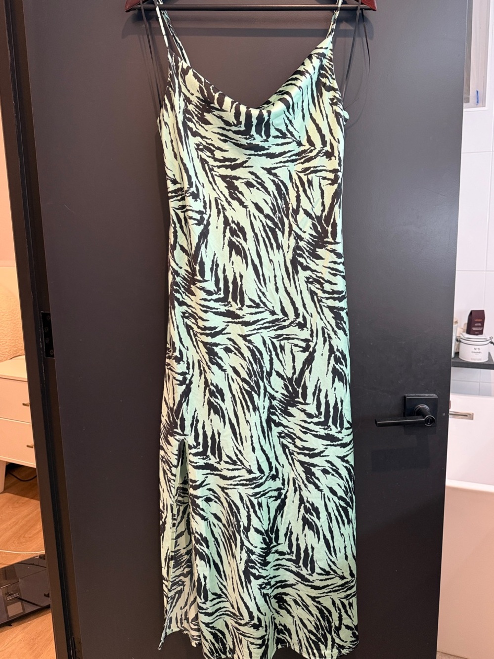 Wayf Mint and Black Zebra Slip Midi Dress